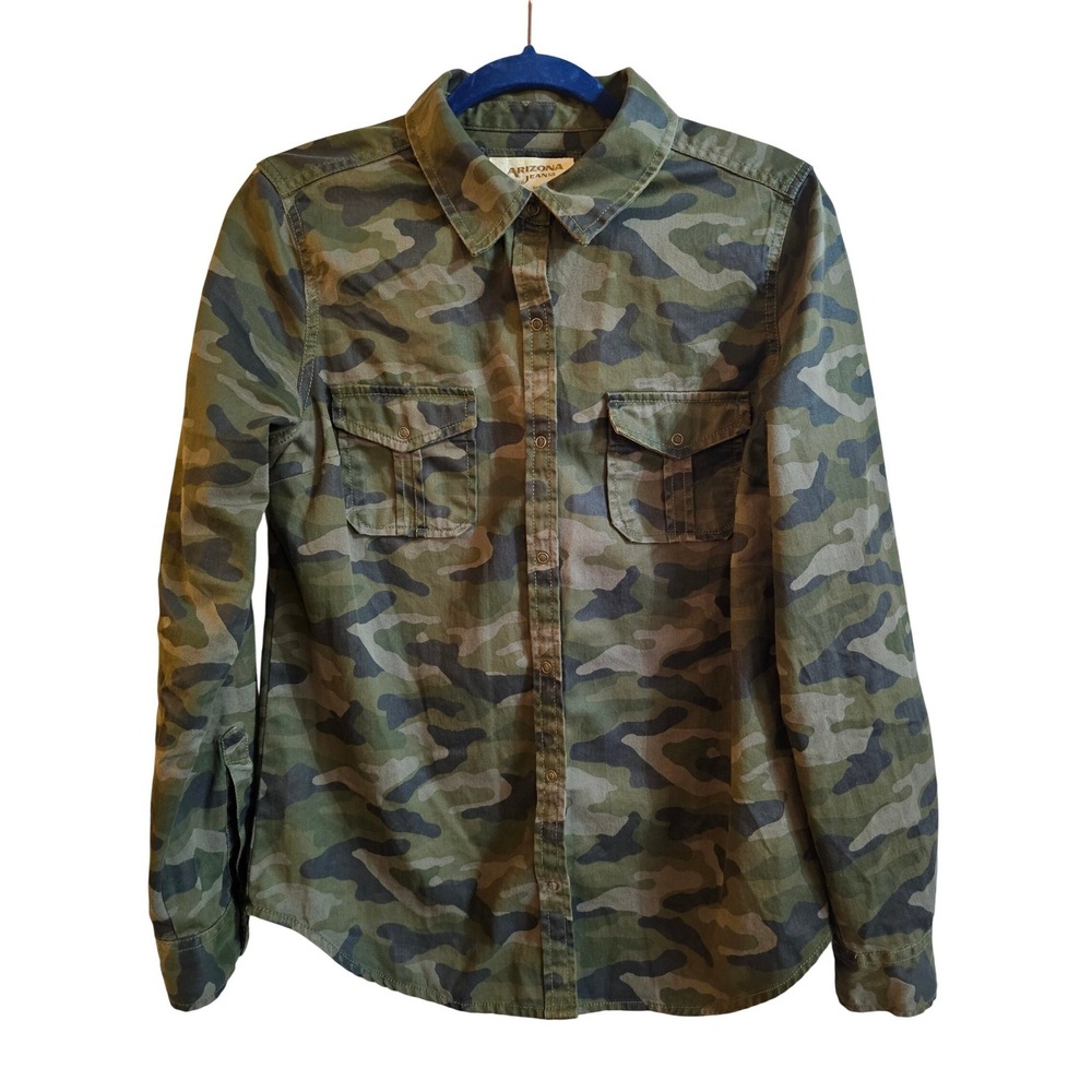 Arizona Jean Co Women Camo Long Sleeve Button Down Shirt Green Camouflage Size M